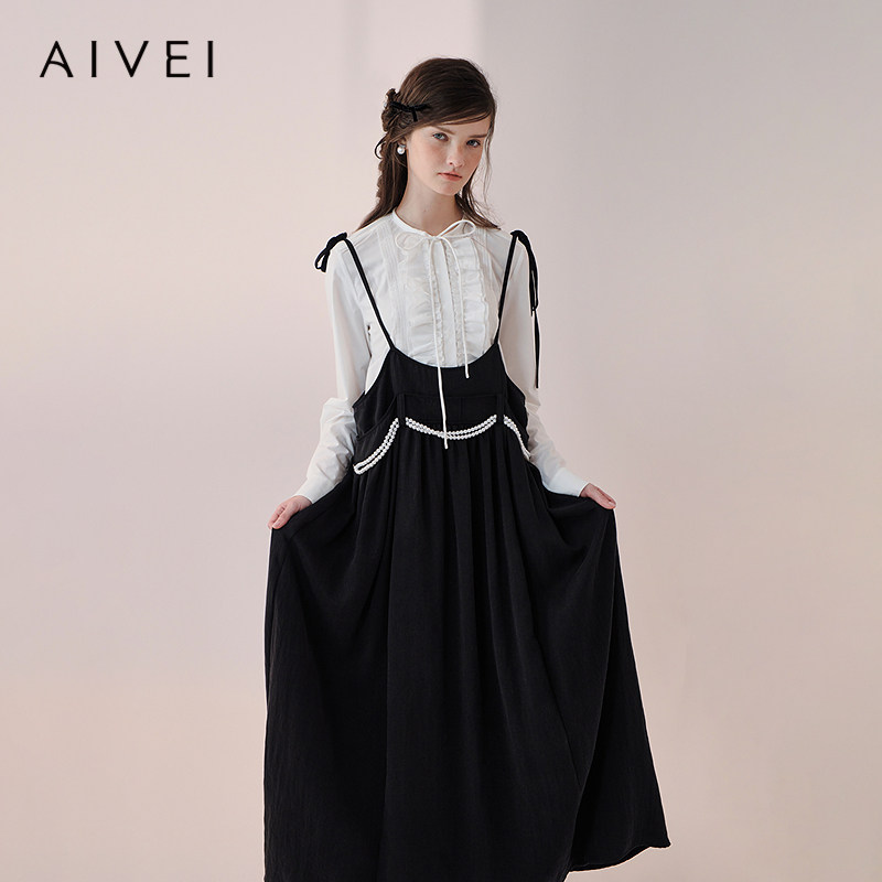 AIVEI欣贺艾薇2026春季新文艺森女学院风高腰吊带连衣裙XSV1L10A