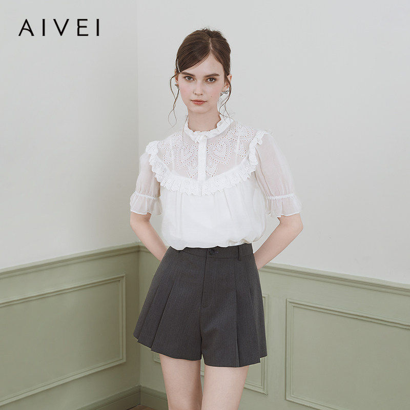 AIVEI甜美少女爱心雪纺衬衫