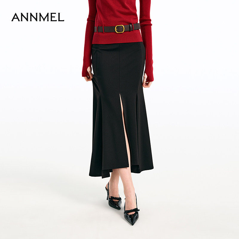ANNMEL恩曼琳26秋季新款开衩拼接修身高腰鱼尾半身裙ESA4Q03B