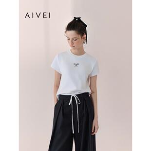 AIVEI欣贺艾薇2026春夏新简约正肩短袖T恤蝴蝶结百搭上衣XSV1T02B