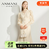 ANMANI恩曼琳23春夏新款 优雅蕾丝拼接V领鱼尾连衣裙礼服EANDAA12