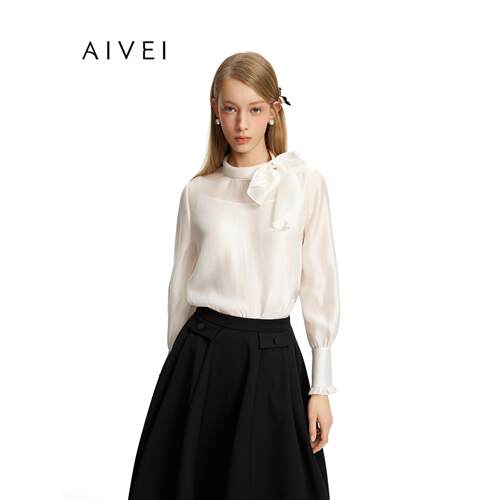 AIVEI欣贺艾薇2026秋季新法式浪漫淑女蝴蝶结衬衫雪纺衫ESV5S08B