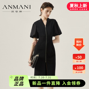 商場(chǎng)同款 設(shè)計(jì)感網(wǎng)紗拼接連衣裙P34G182B 新品 ANMANI恩曼琳23秋季