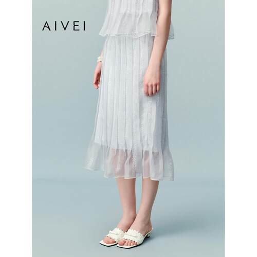 【孙乐言同款】AIVEI欣贺艾薇2026夏季新浪漫优雅亮片中长款纱裙