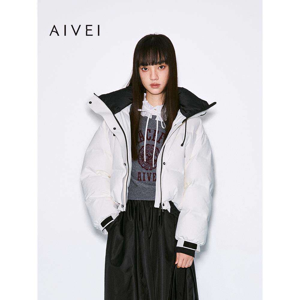 AIVEI欣贺艾薇2025冬季加厚鹅绒服小个子撞色面包羽绒服XRV7G11B