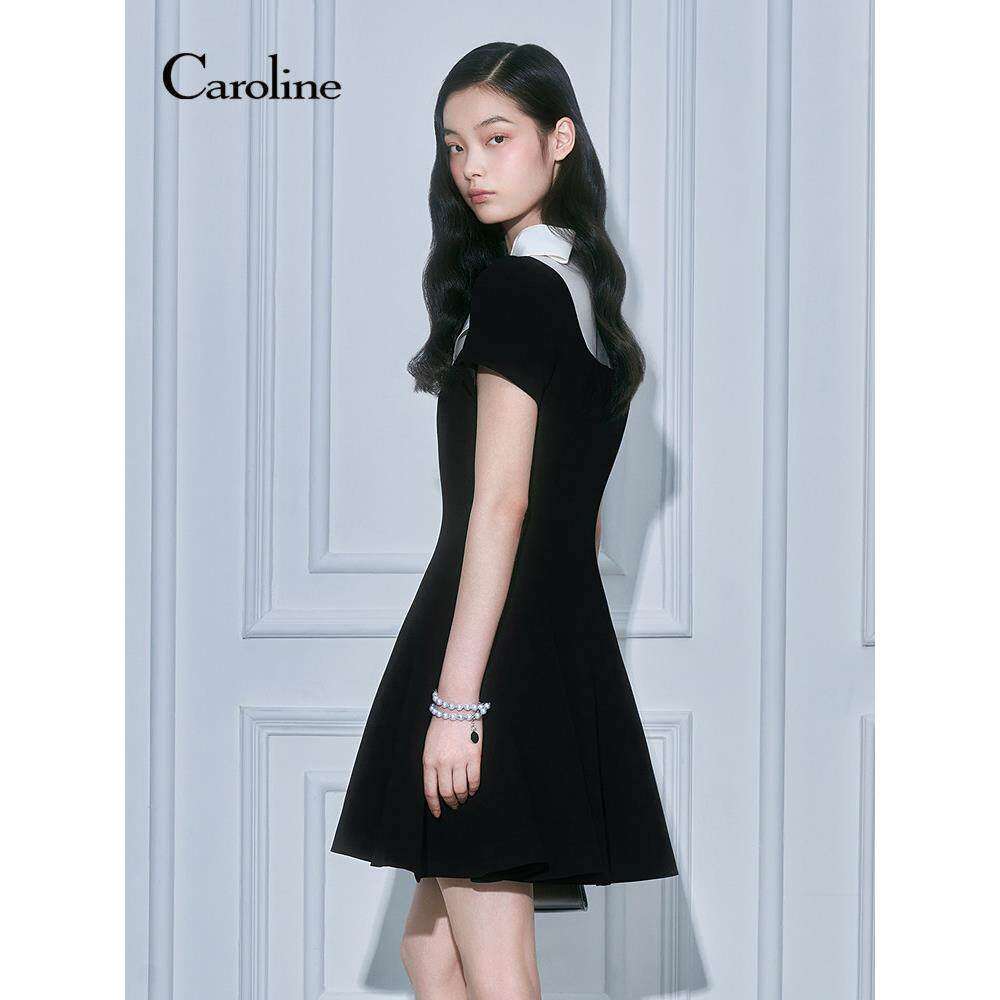 Caroline卡洛琳2026春季新款赫本风小黑裙蝴蝶结连衣裙ESC1L06A