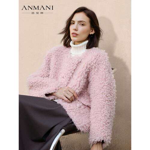 ANNMEL恩曼琳25冬季新款优雅圆领羊毛颗粒环保皮草短外套ERA7P05C