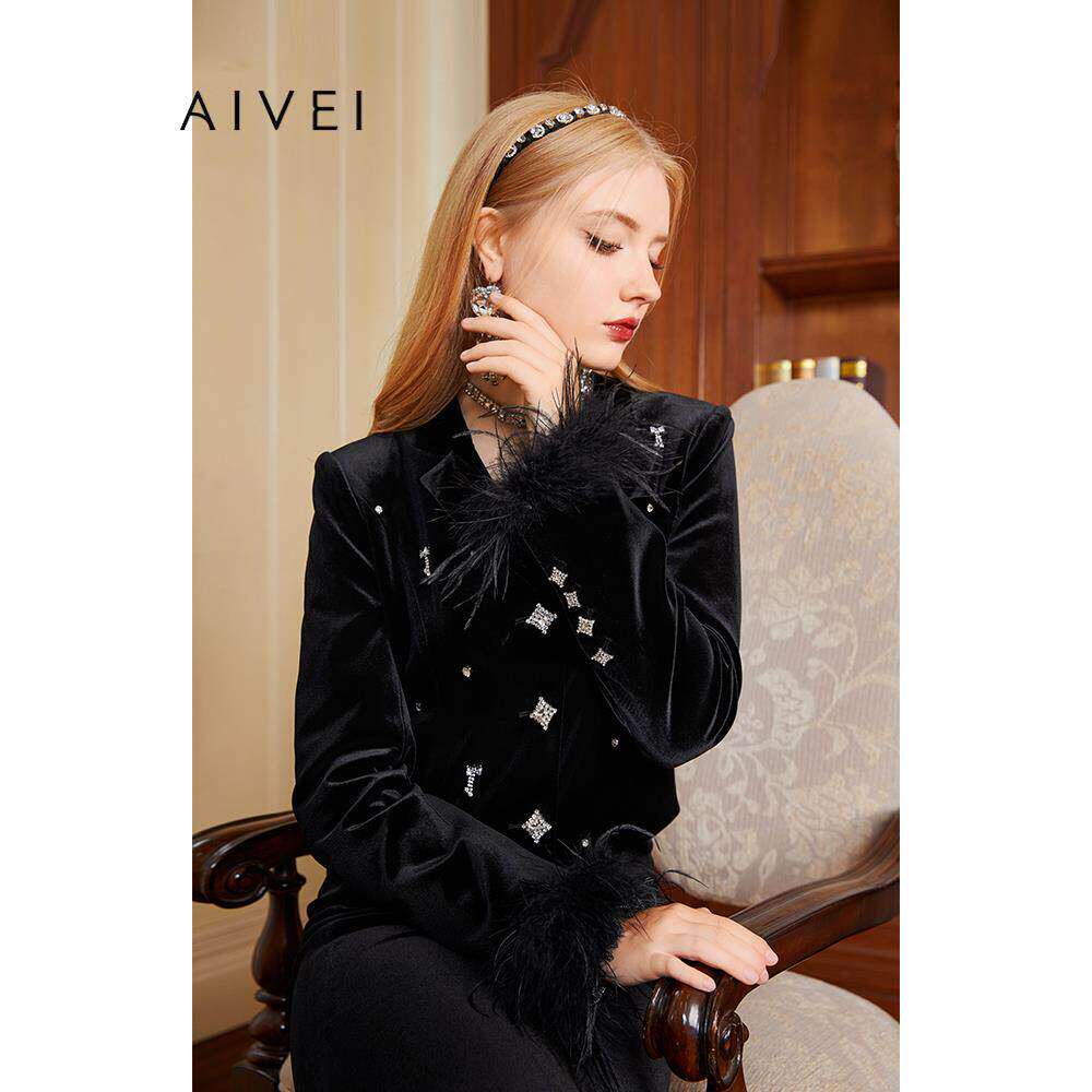 AIVEI欣贺艾薇 天鹅堡系列 冬聚会轻熟贵妇丝绒西装外套Q066S098