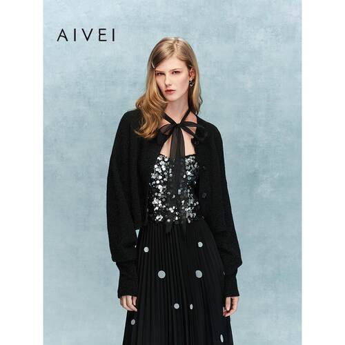 AIVEI欣贺艾薇2025冬季新气质简约知性通勤亮丝针织开衫XRV7M38B