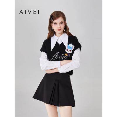AIVEI欣贺艾薇秋季新少女学院衬衫马甲毛衣两件套Q0560231