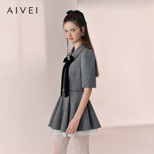 AIVEI欣贺艾薇2026春季新富家千金知性淑女蝴蝶结短外套XSV1W06B
