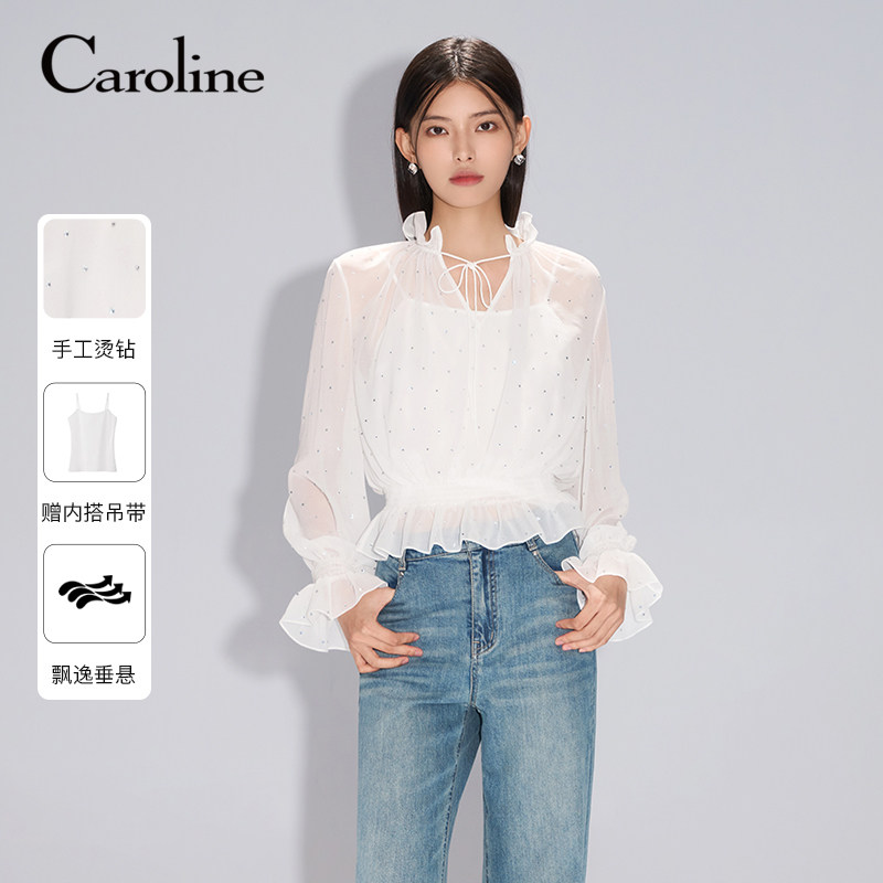 Caroline卡洛琳25春季新款花边系带领法式衬衫雪纺衫ECRFAQ04