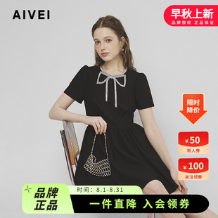 少女甜美风水钻蝴蝶结黑色连衣裙S713302A AIVEI欣贺艾薇2025春季