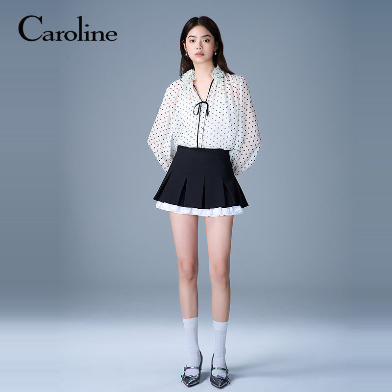 Caroline卡洛琳2025秋季新款法式波点花瓣领雪纺衬衫ERC4C01B