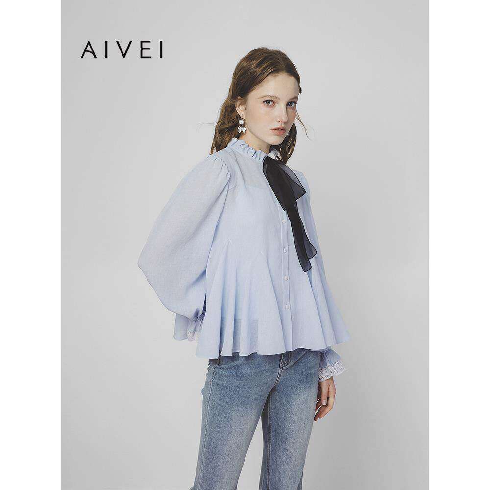 AIVEI欣贺艾薇2025春季气质千金风清新甜美娃娃版雪纺衫S714902A