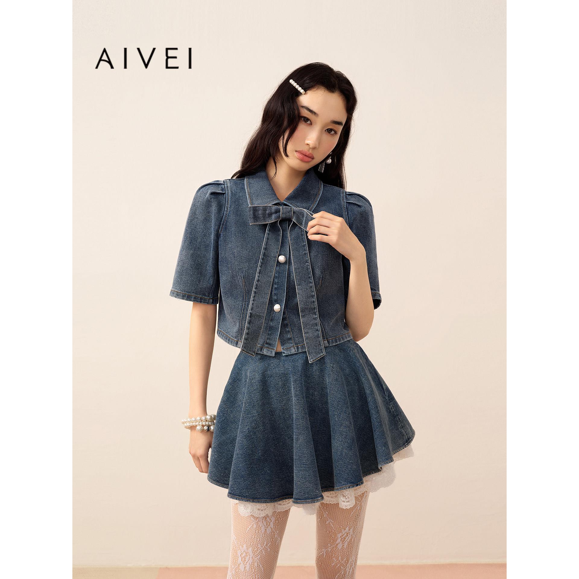 AIVEI欣贺艾薇2026秋季新减龄乖乖女可爱短袖牛仔短外套XSV5S08B