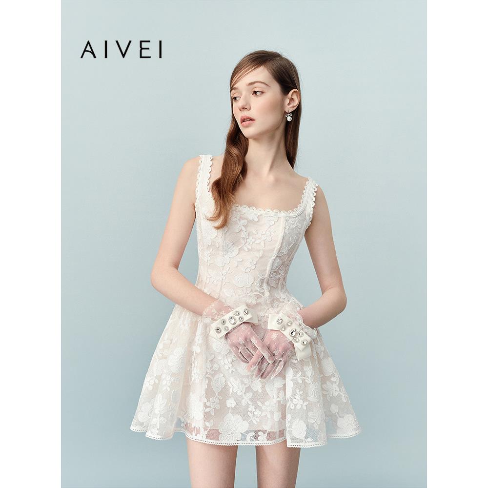 AIVEI欣贺艾薇2026夏季新浪漫千金风公主吊带蕾丝连衣裙XSV3L13B