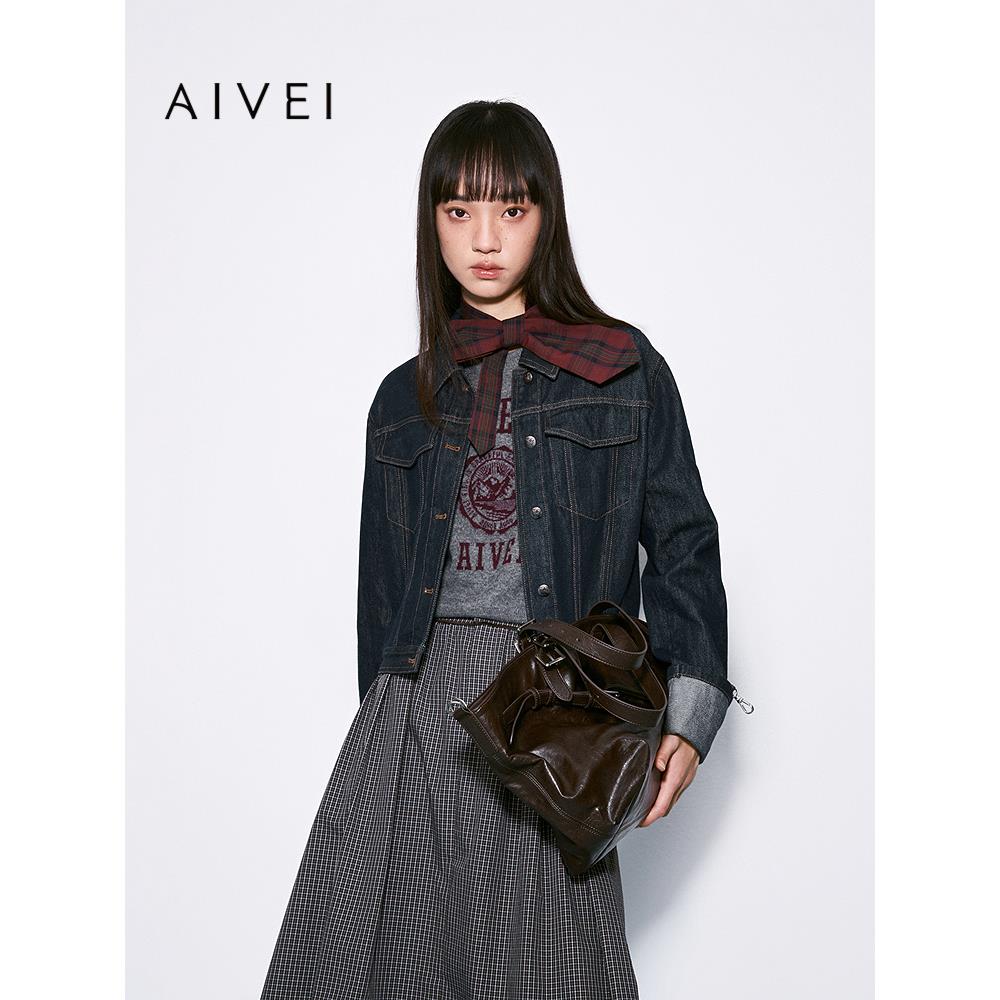 AIVEI欣贺艾薇2025冬季新复古港风中性短款牛仔夹克外套XRV7S06B