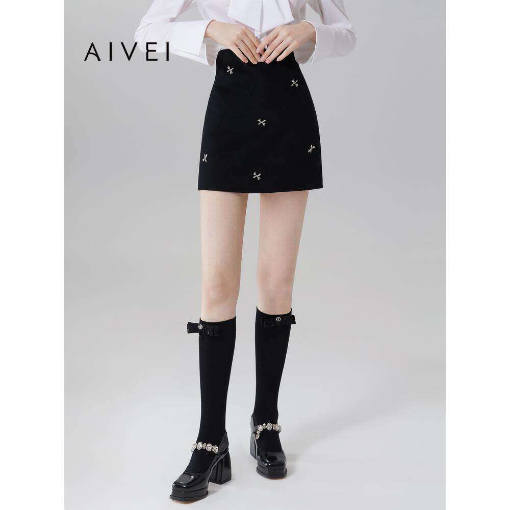 AIVEI欣贺艾薇秋季新气质名媛百搭通勤羊毛A字短裙Q0560281