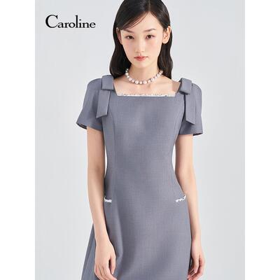 Caroline卡洛琳2026夏季新款蝴蝶结亮片饰边收腰连衣裙ESC3L01S