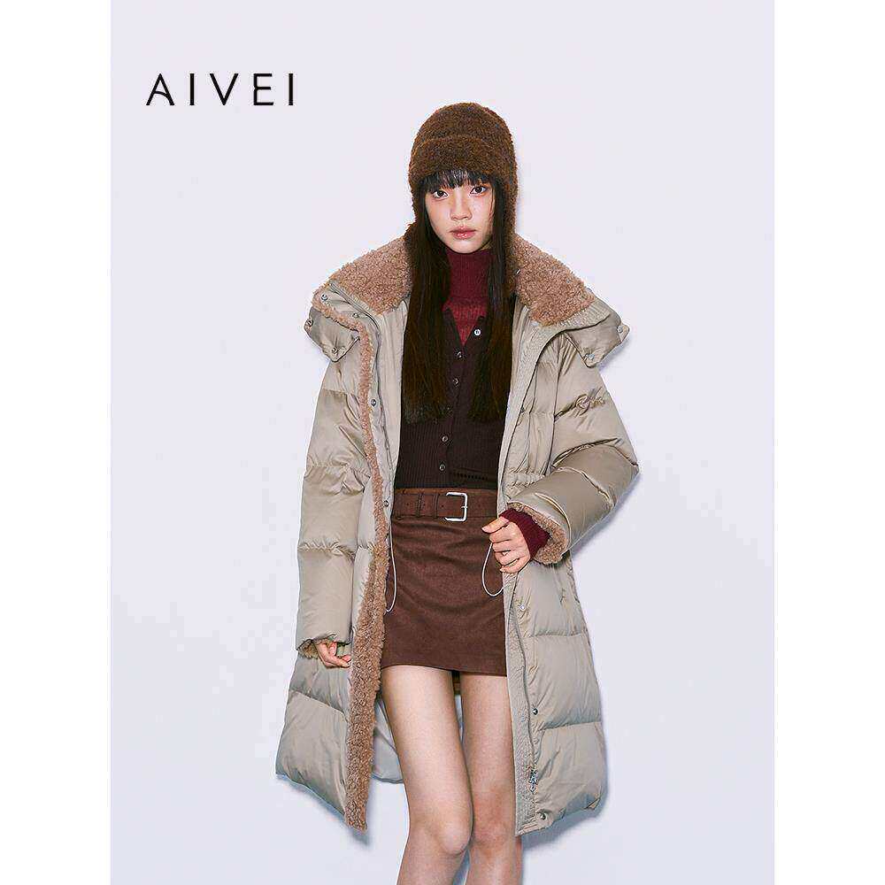 AIVEI欣贺艾薇2025冬季新通勤中长款翻领收腰加厚羽绒服XRV7G32B
