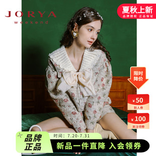 女裝 卓雅周末2023秋季 復(fù)古花卉蝴蝶結(jié)短外套短褲 套裝 新款 EJWDAC21