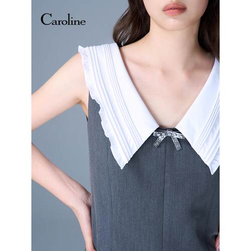 Caroline卡洛琳2025秋季新款甜美塔克翻领腰带连衣裙ERC4L14C
