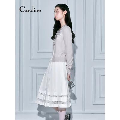 Caroline卡洛琳2026春季新款百褶蕾丝拼接中长A字半身裙ESC1Q01C
