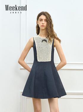 卓雅周末26春季新款格雷千金风蝴蝶结镂空钩花收腰连衣裙XSW0L44A