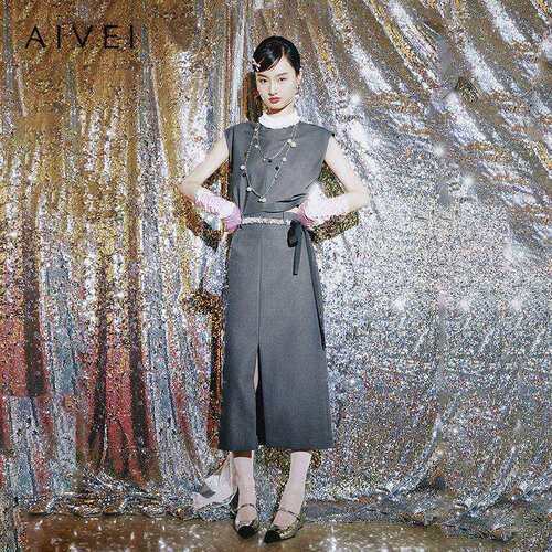 【格雷千金|明星同款】AIVEI欣贺艾薇2025春夏高腰中长直筒包臀裙