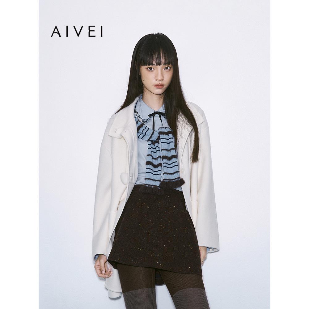 AIVEI欣贺艾薇2025冬季新日系文艺减龄甜美爱心毛呢外套XRV7D07B