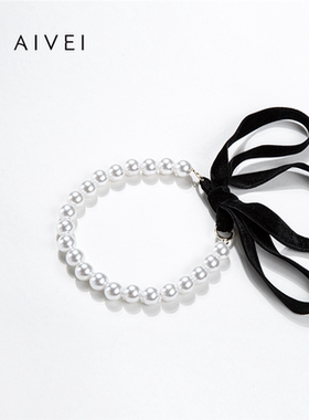 AIVEI欣贺艾薇2025夏季小众气质氛围感黑色系带项珍珠链S7280303
