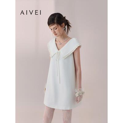 AIVEI欣贺艾薇2026春夏小个子初恋气质小香大翻领连衣裙XSV1L22B