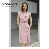 ANMANI恩曼琳24夏季 新款 都市通勤V领荷叶边收腰连衣裙EANEBA84