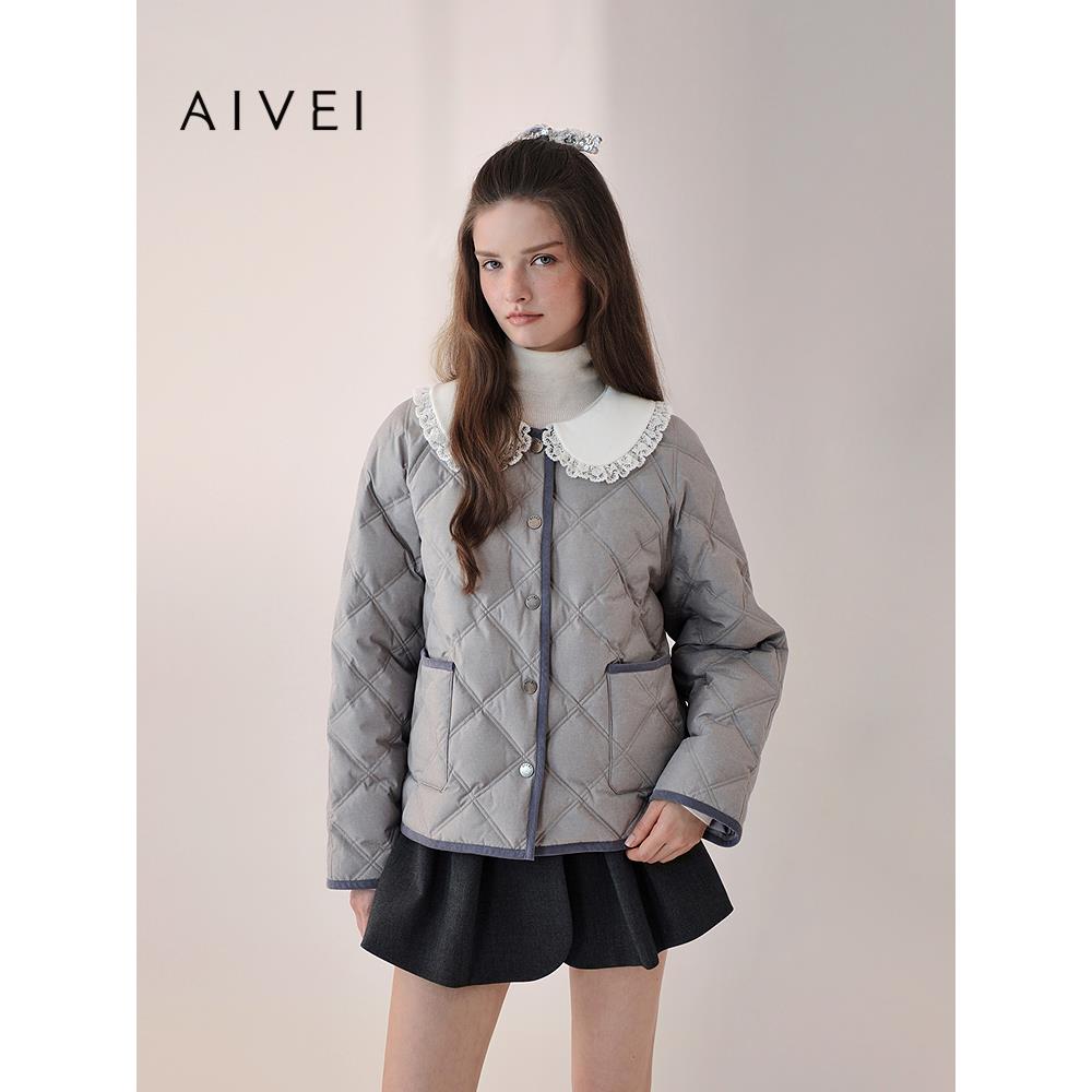 AIVEI欣贺艾薇2025冬季新少女感甜美小香风绗缝羽绒服XRV7G37B