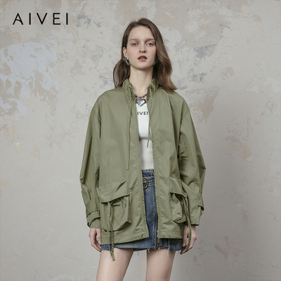 AIVEI欣贺艾薇 明星同款 秋季休闲复古工装军绿色薄风衣Q713402A