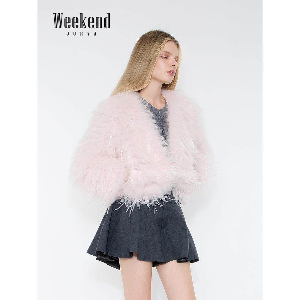 卓雅周末25冬季新款温柔名媛风羽毛流苏狐狸毛皮草短外套XRW6P07A,女装/女士精品,皮草,淘宝优惠券,粉丝福利购,淘宝优惠卷