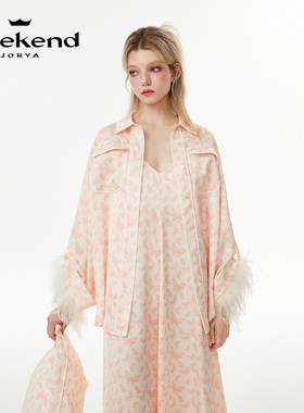 家居系列|卓雅周末24春夏醋纤蝴蝶印花羽毛袖落肩衬衫睡衣女EAP43