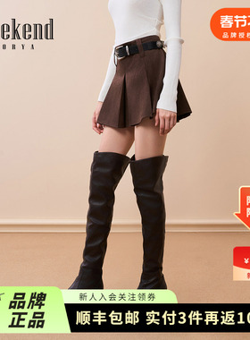 卓雅周末25秋季新款高腰腰带A字麂皮绒百褶半身短裙女ERW4Q23A