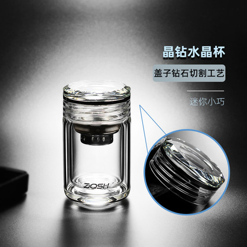 ZQSH高硼硅水晶玻璃盖双层玻璃杯
