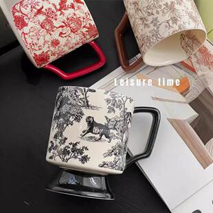 艺术感陶瓷杯子高颜值中古风复古喝水下午茶杯餐厅马克杯咖啡杯早