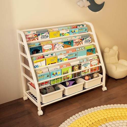 儿童书架家用绘本架阅读区移动玩具收纳架简易宝宝书柜置物架落地