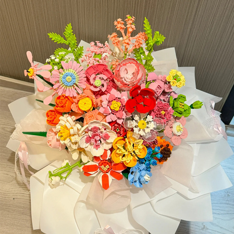 积木花束适配抱抱桶DIY材料包拼插花山荷花儿童益智拼装永生花
