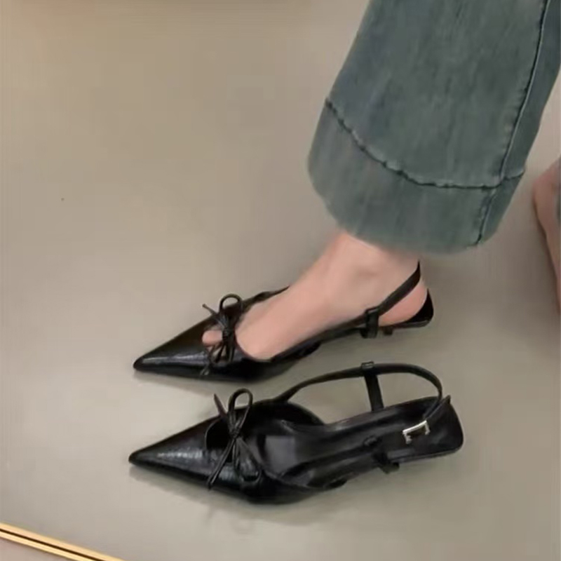 采采乐希细跟尖头蝴蝶结凉鞋女