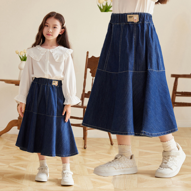 女童半身裙牛仔裙子中長款