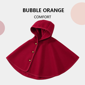 女童斗篷春秋冬红色儿童毛呢披风加厚中式 国风外套小女孩外出披肩