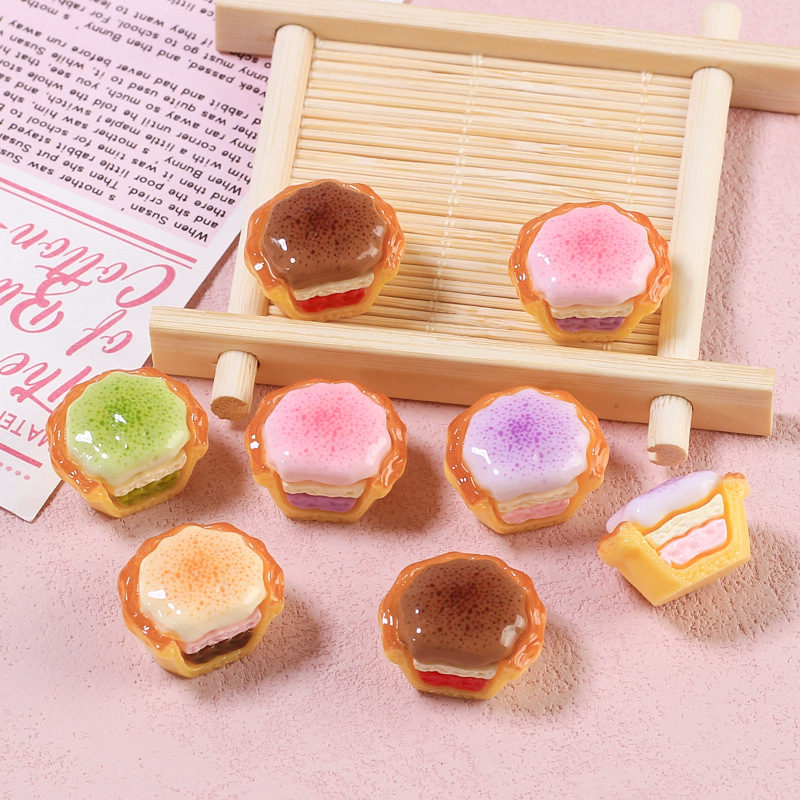 树脂配件手工diy洞洞鞋扣饰品奶油胶发夹卡通双层夹心蛋挞食玩