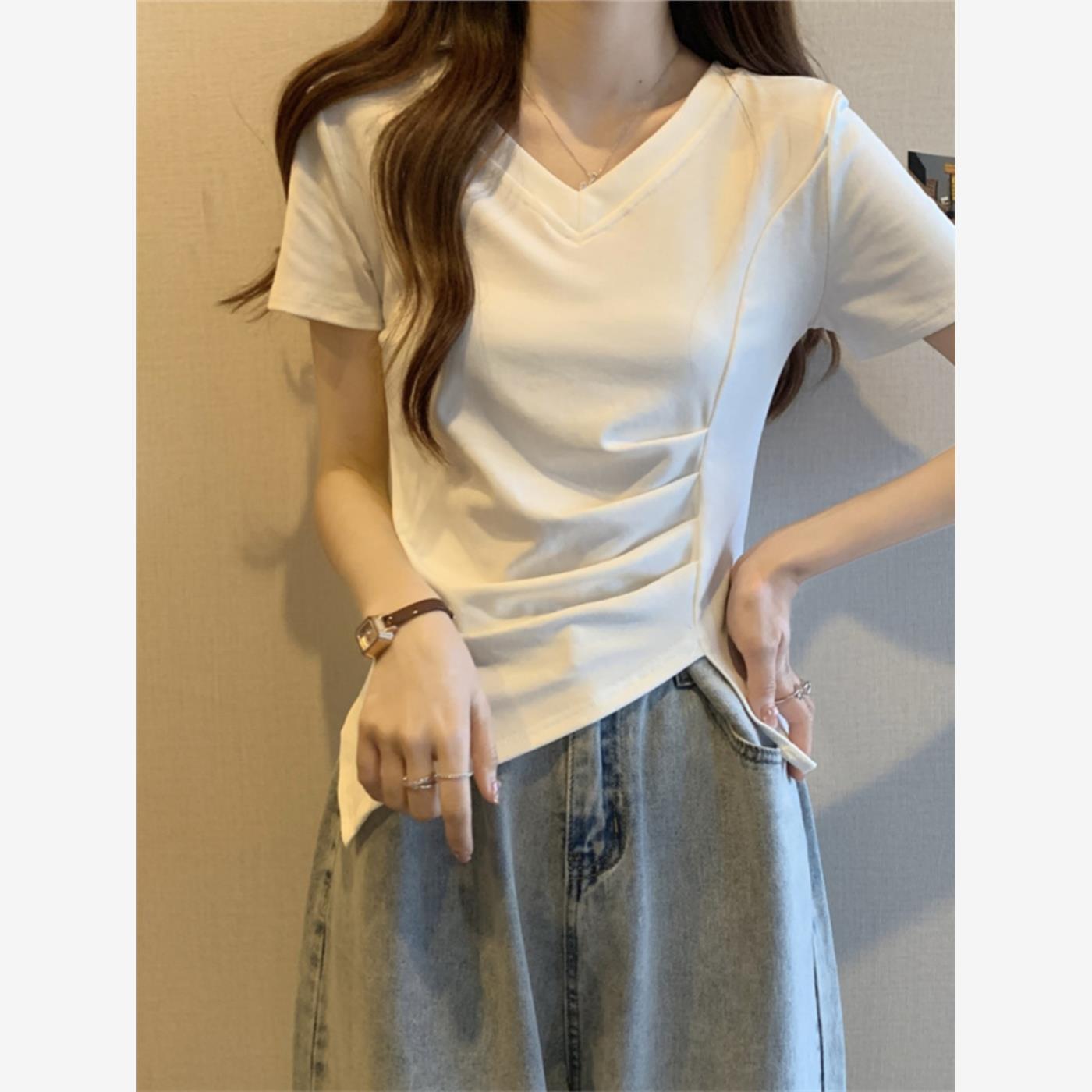 加码高端右肩短袖t恤，适