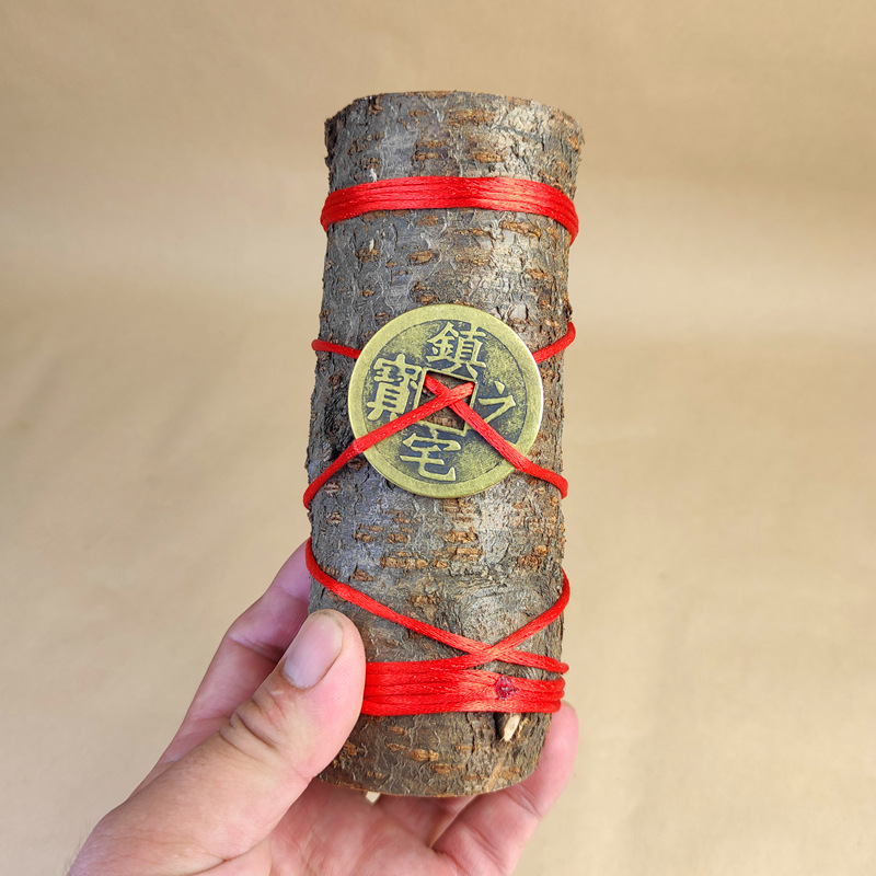 零售特色手工艺客厅卧室田园风原木纯铜摆件铜钱搬新家五帝钱