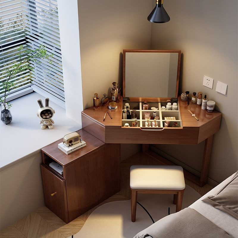 实木转角三角形梳妆台小户型卧室靠墙拐角化妆桌收纳柜一体梳妆台,住宅家具,梳妆台/桌,淘宝优惠券,粉丝福利购,淘宝优惠卷